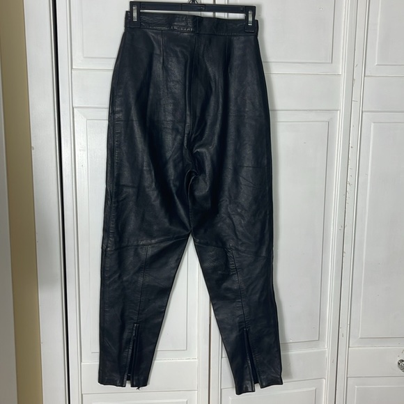Vintage LEW MAGRAM NY Black Genuine Leather High Waisted Skinny Pants - Picture 6 of 12